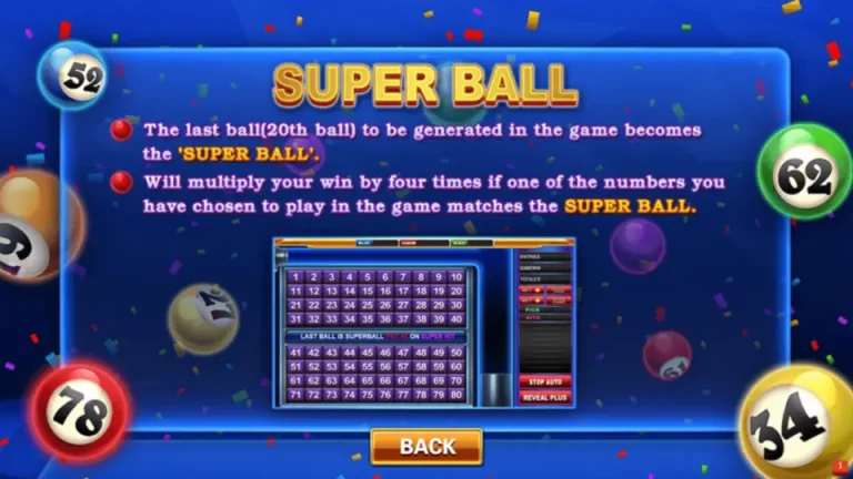 Super Keno MEGA888 instructions screen