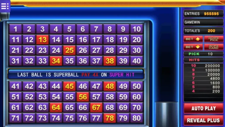 Super Keno MEGA888 gameplay screen part 1