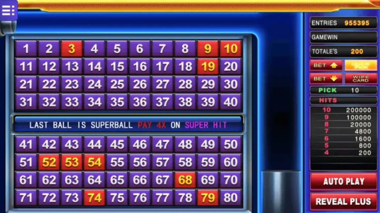 Super Keno MEGA888 Quick Pick gameplay screen